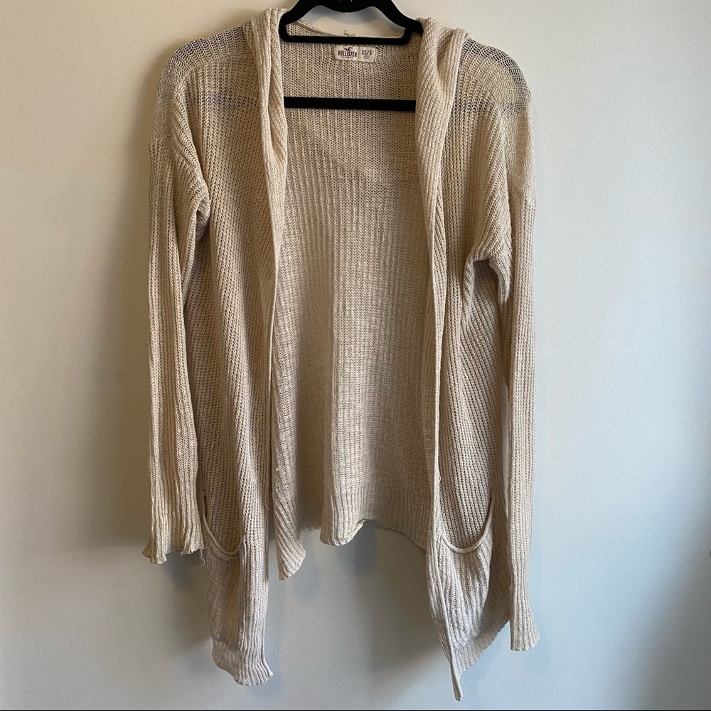 Hollister Cream Knit Hooded Cardigan